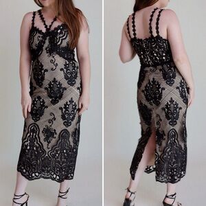 SOLD Elegant Black Lace Midi Dress